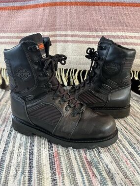 Harley Davidson FXRG-5 Leather Boots Zip Up Lace Up Biker Motorcycle Riding Logo